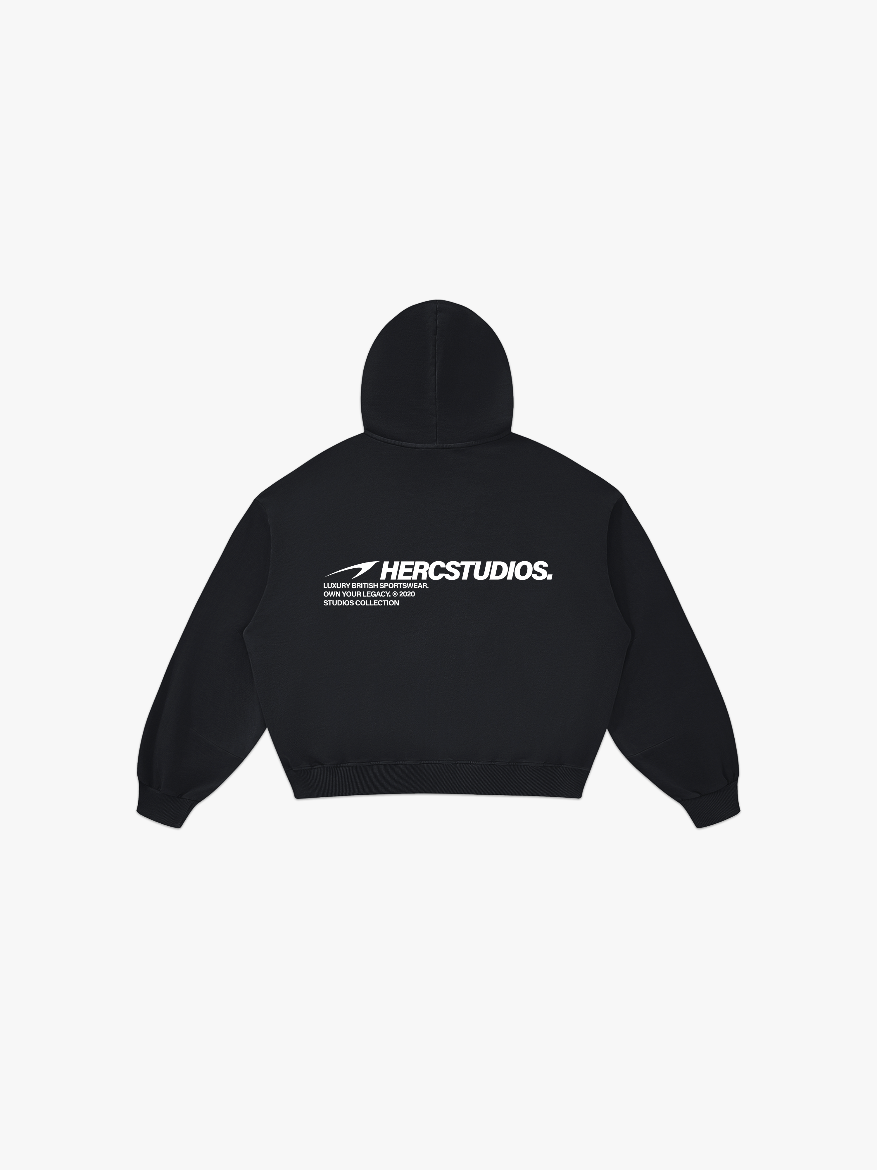 HERCSTUDIOS BOXY HOODIE Black back - warehouse sale